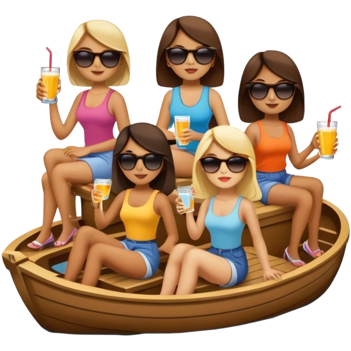 8 girls on a peddle boat drinking emoji