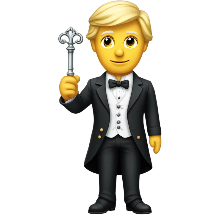 trump waiter Victorian dress elegant full body, holding big key emoji