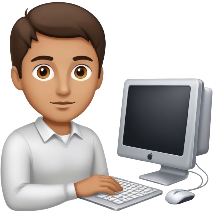beautiful man with grey eyes working on computer emoji