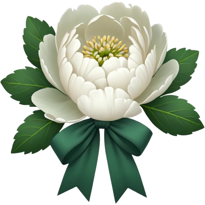 white peonies tied with a dark green bow, minimalism, iOS emoji style, no faces or smileys emoji