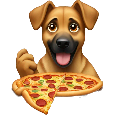 german sheperd eating pizza on a table  emoji