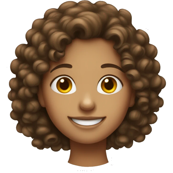 a girl with curly brown hair and a button nose smiling emoji