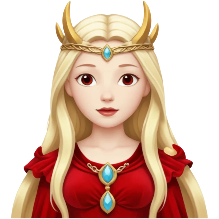 Freya, Love Goddess from Norse Mythology with long blonde hair, red outfit emoji