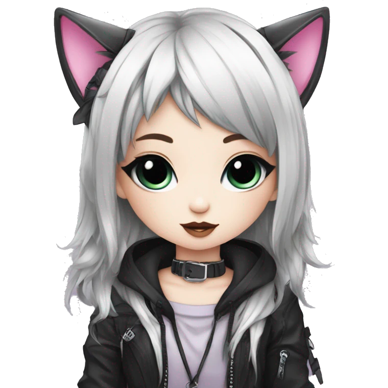 Edgy Kawaii Cute Cool Cartoon Beautiful Elegant Pretty Anime Punk Techwear Gothic Catgirl emoji