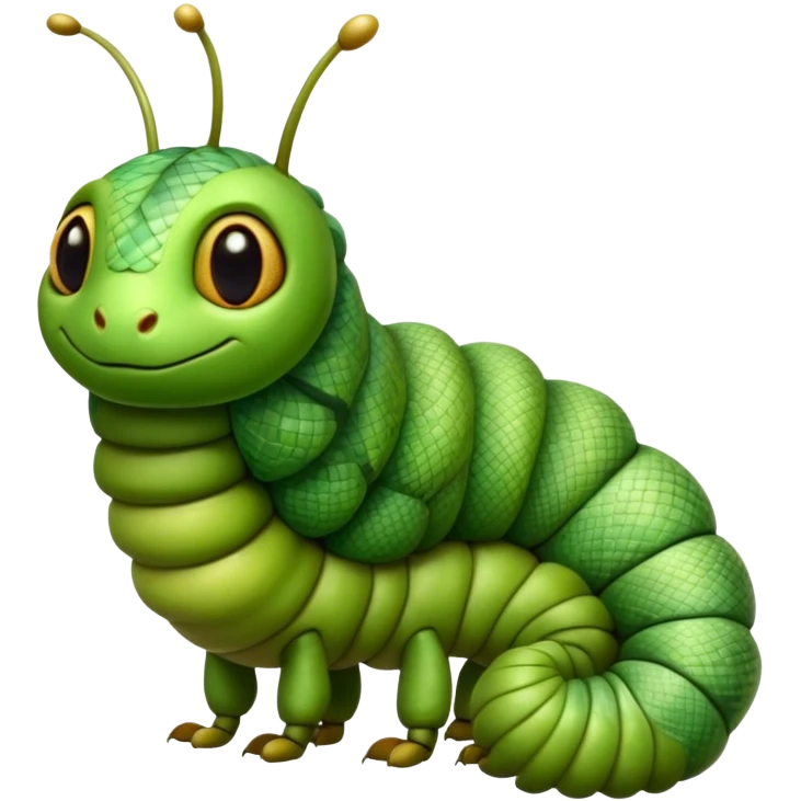 Cinematic Realistic Noble Caterpillar Portrait Emoji, Poised and serene, with a slender, segmented body covered in vivid, detailed green scales accented by subtle natural patterns, and a tiny, focused face with delicate, inquisitive eyes, rendered with lifelike texture and soft natural lighting, high shine, intelligent and delicate, styled with an air of woodland elegance, focused and attentive, soft glowing outline, capturing the essence of a watchful and confident looper caterpillar that appears ready to inch gracefully out of the screen with natural authority! emoji