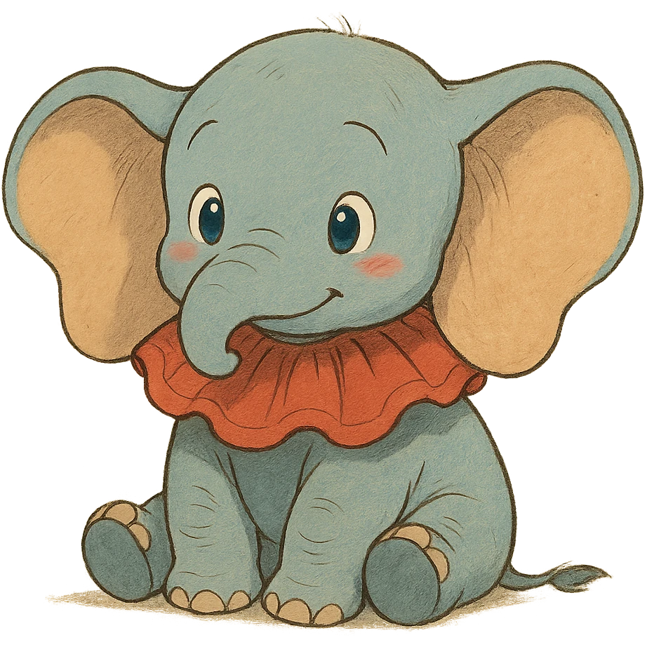 baby dumbo elephant wearing a ruffled red collar emoji