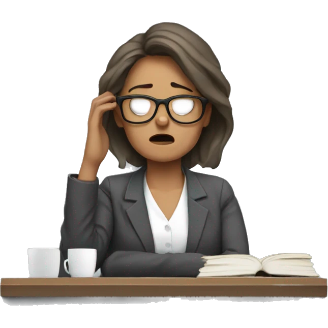 tired middle age woman with glasses falls down
 away from work emoji