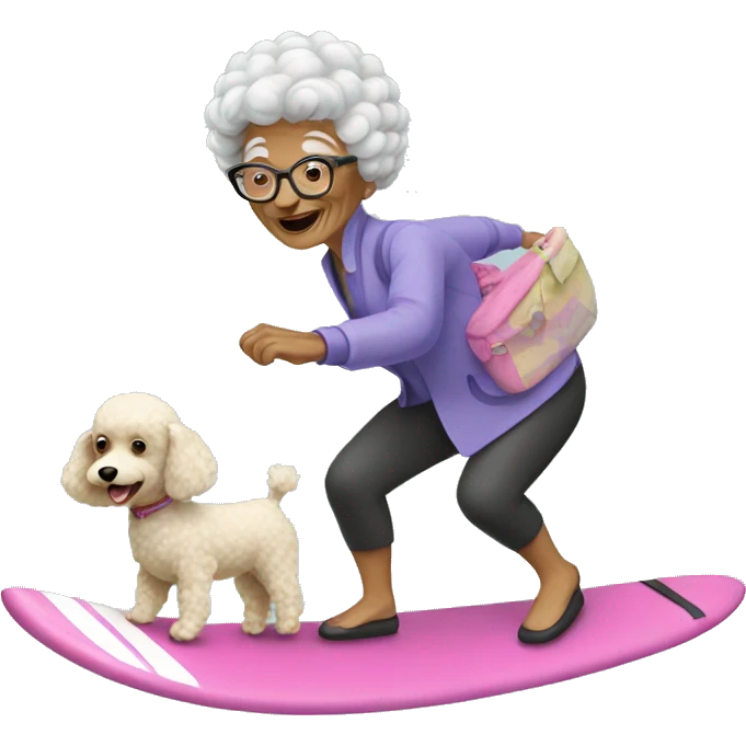 Granny surfing with poodle emoji