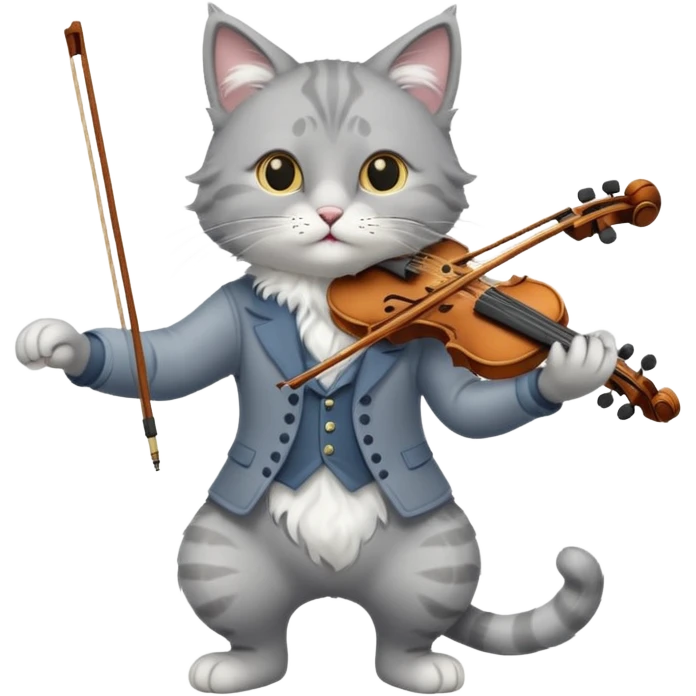 grey cat play violin, long full body emoji
