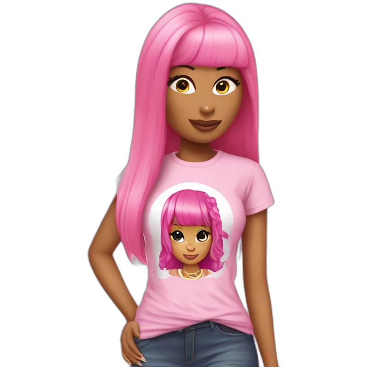 Nicki minaj With a tee shirt pink and hair pink  emoji