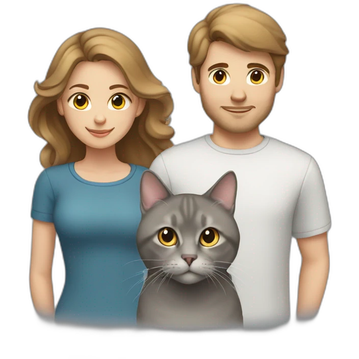 men and women with brown hair and Light skin  with a gray british cat emoji