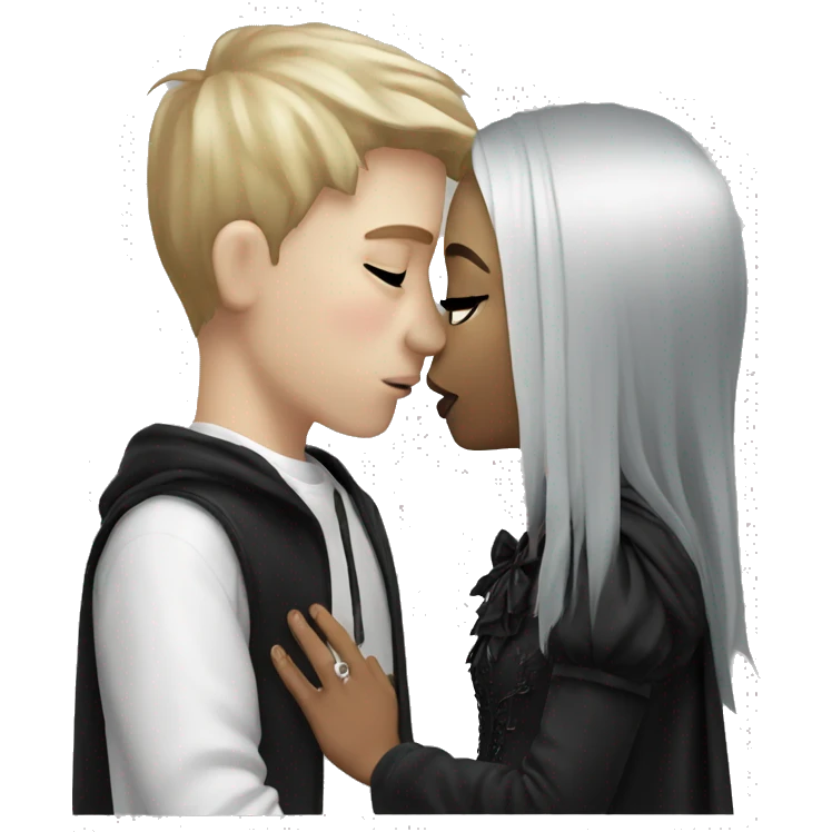 Gothic girl kissing white boy emoji