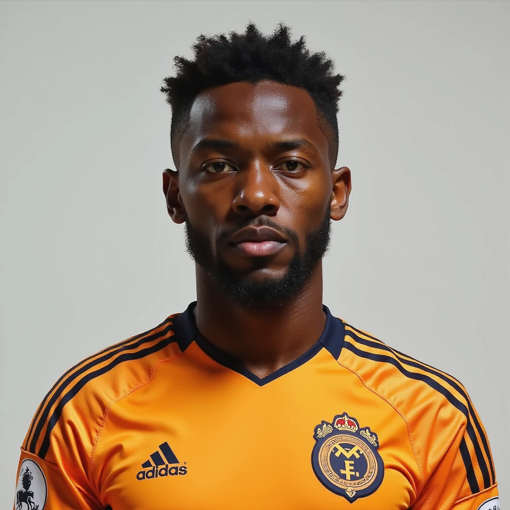 realistic style portrait of André Onana, football goalkeeper, wearing a goalkeeper jersey, expressive face, short hair, dark skin, neutral background emoji