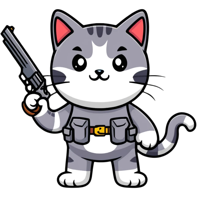 cartoon sticker of a cat holding a gun emoji