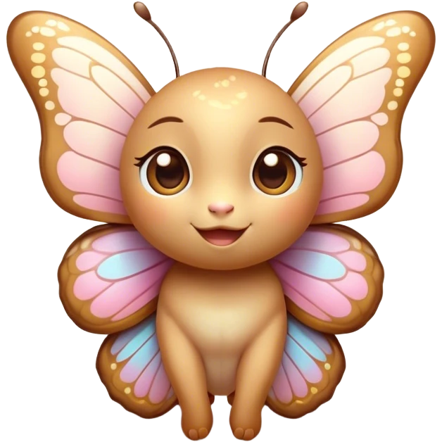Cinematic Cute Butterfly Portrait Emoji, Head tilted playfully and inquisitively, featuring a charming, petite form with intricately detailed, softly tinted wings and round, sparkling eyes full of gentle wonder, Simplified yet irresistibly adorable features, highly detailed, glowing with a warm, inviting pastel glow, high shine, affectionate and lively, stylized with a touch of whimsical garden charm, soft glowing outline, capturing the essence of a mischievous butterfly that seems as if it could dance out of the screen into your arms! emoji