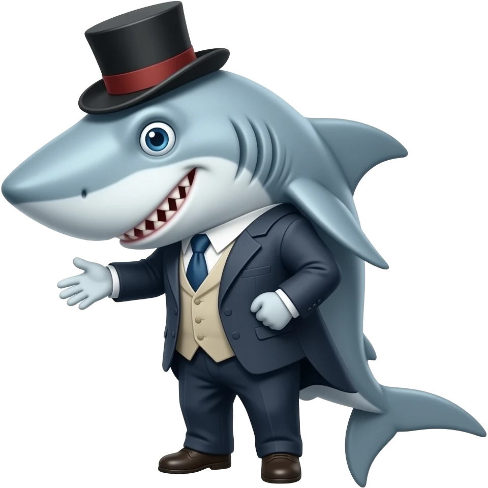 Shark with a top hat emoji