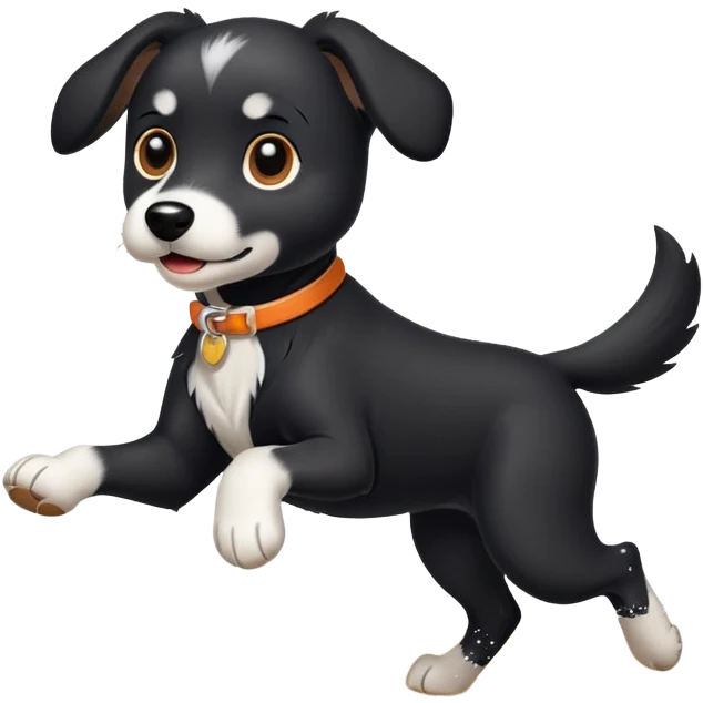 Black dog running on the beach with white paws and white chest emoji