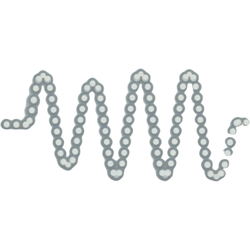 Flecha blanca sin fondo. Sigue una trayectoria ondulada de onda sinusoide horizontal suave. trazado compuesto por una línea de puntos discretos y uniformes. Termina a la derecha con una punta de flecha triangular sólida y blanca. Composición vectorial minimalista emoji