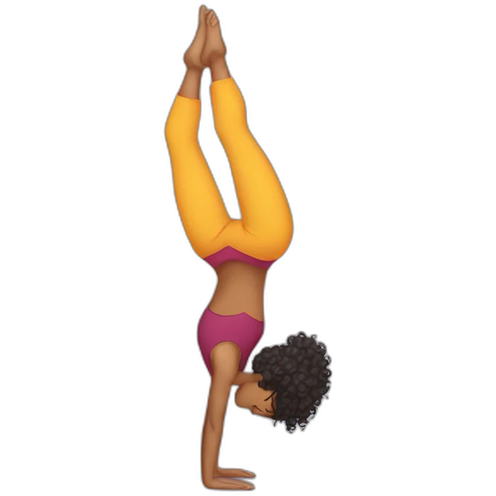 Indian woman with curly hair doing a headstand emoji