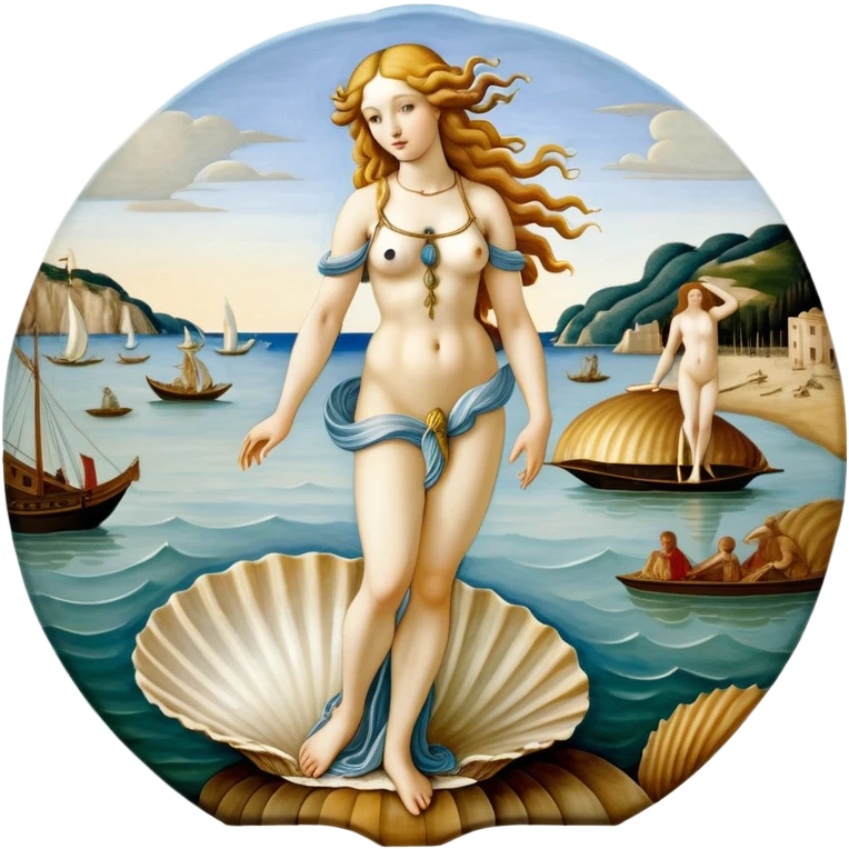 Birth of Venus, painting Sandro Botticelli, full body standing on shell emoji