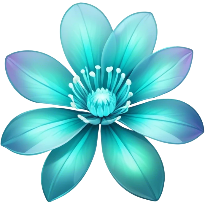 Pastel black and cyan iridescent transparent bio-luminescent flower emoji