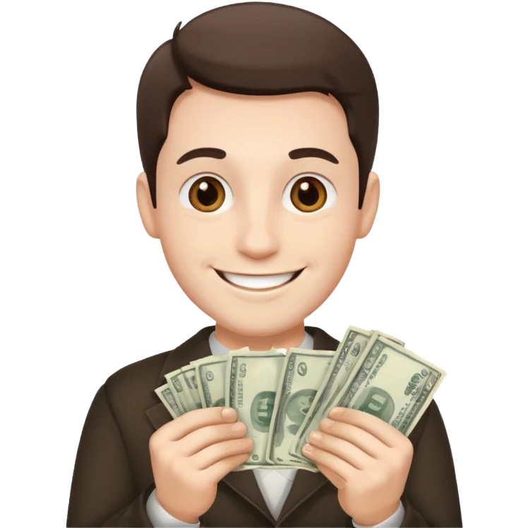 Make an emoji of a photorealistic adult man holding money in his hands. He has a smile on his face. He looks like an adult. the skin should be white. 4 options emoji