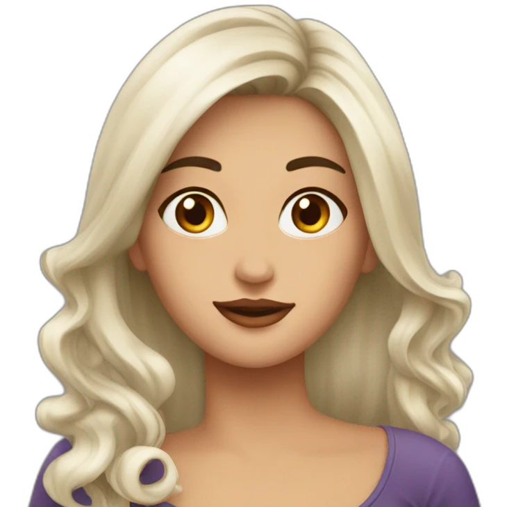 Mujer blanca cabello largo cafe rulos emoji