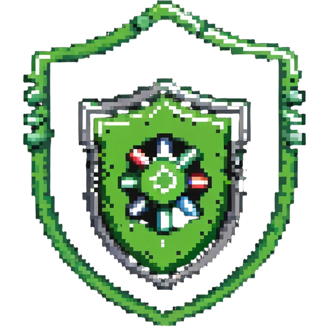 green magical code shield with gear and coding tools emoji
