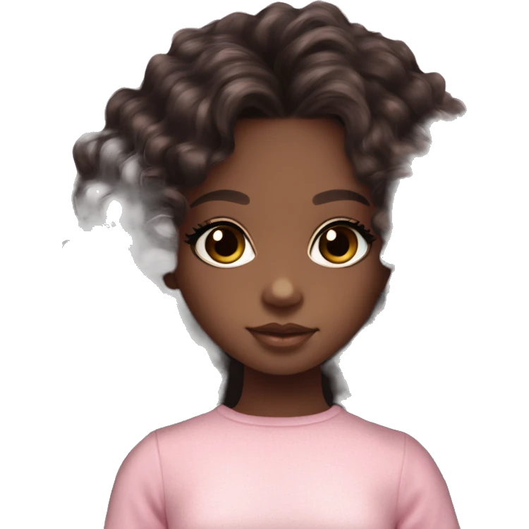 Chocolate brown doll eyes, black curly hair, feminine, pink, black girl angelic beauty emoji