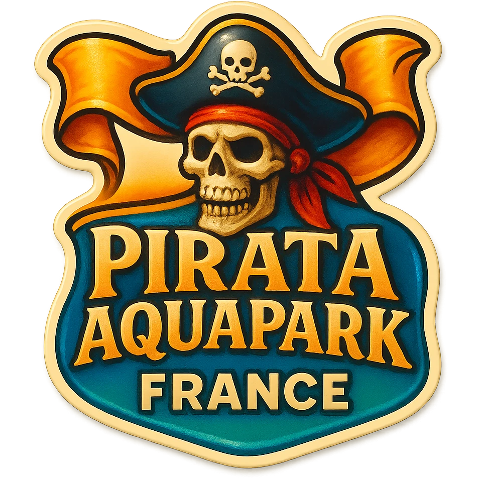 Panneau  bandeau pirate avec écris dessus en font pirate " pirata aquapark france " emoji