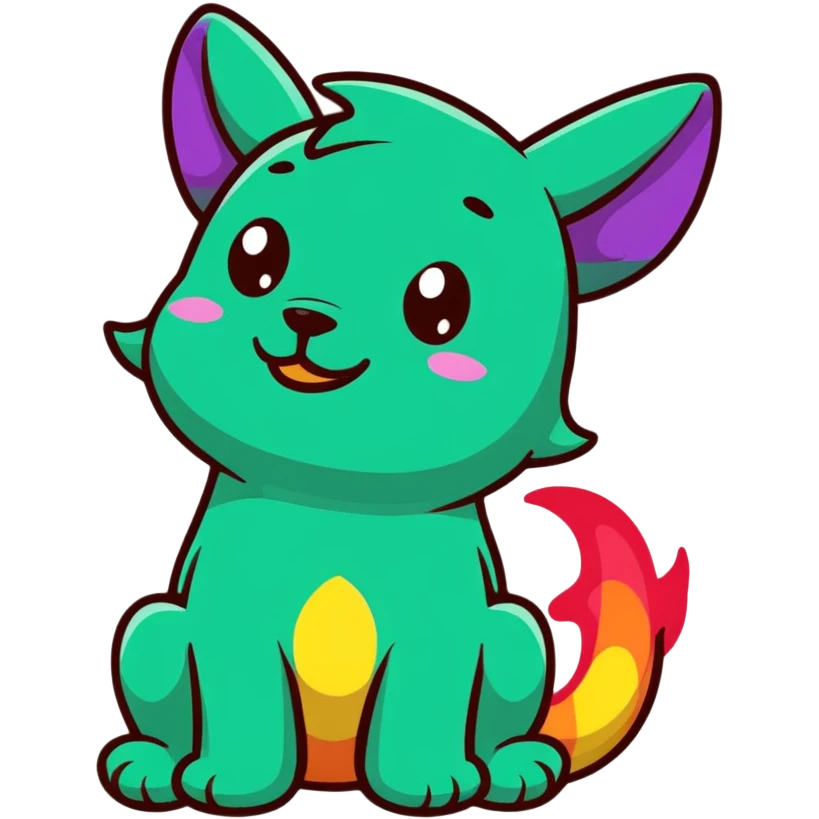 Adorable dragon puppy breathing tiny rainbow flames emoji