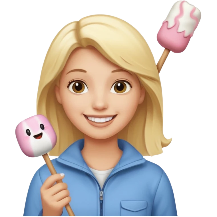 blonde woman holding marshmallow stick emoji