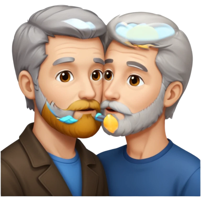 Grey haired bearded man and pretty brunette kissing  emoji