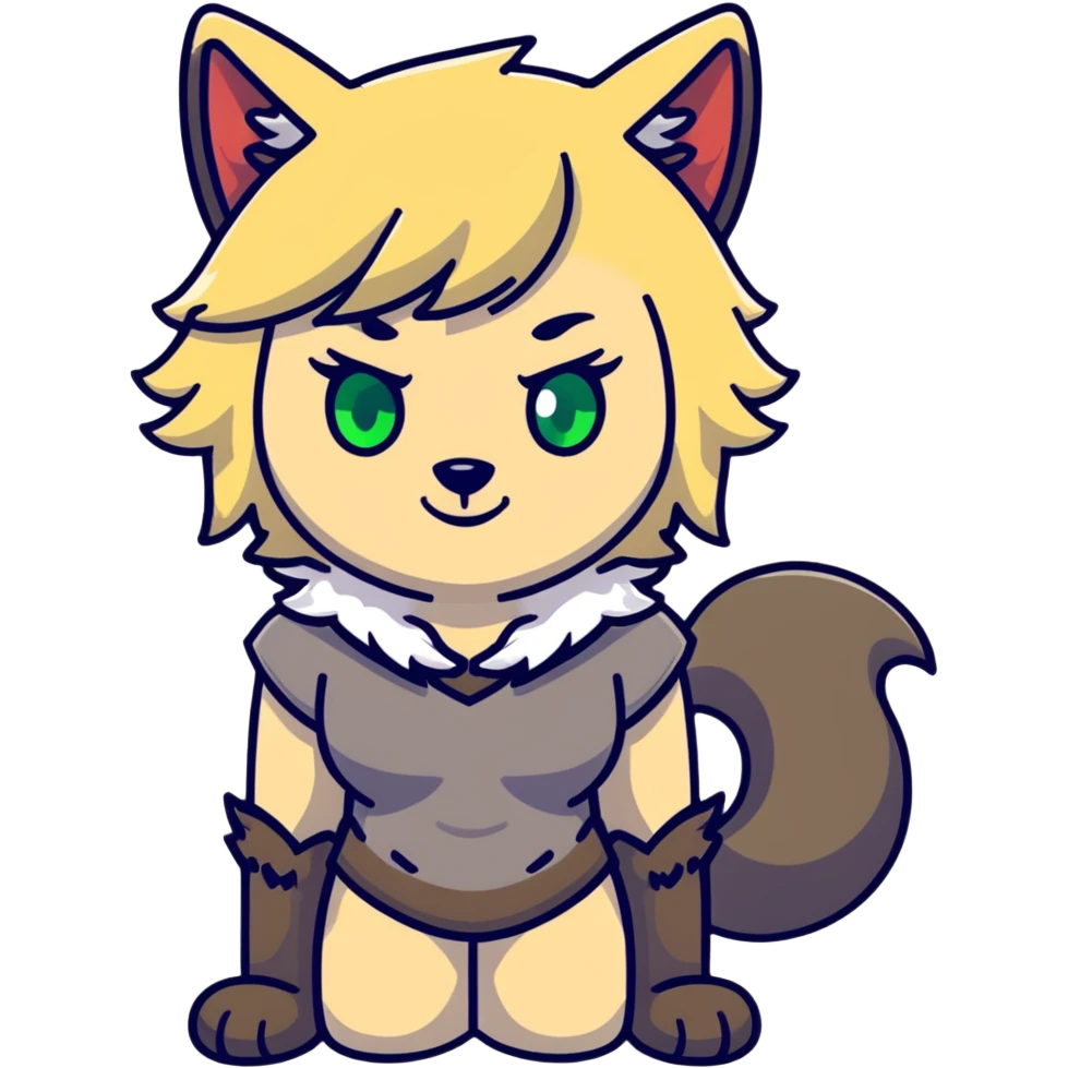 furry girl with wolf ears and tail, short blonde hair, green eyes, hourglass body, loves food emoji