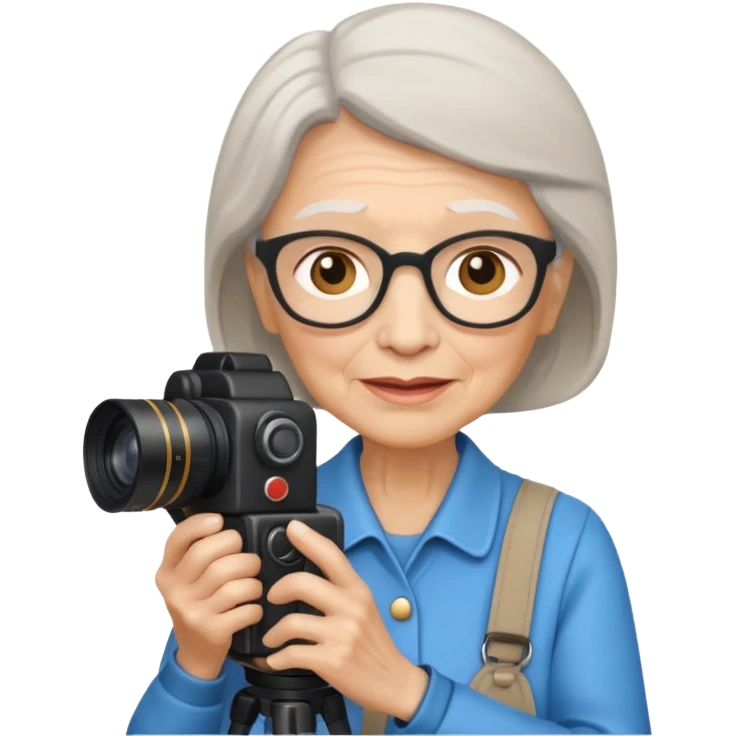 woman cameraman hold a camera, elderly emoji