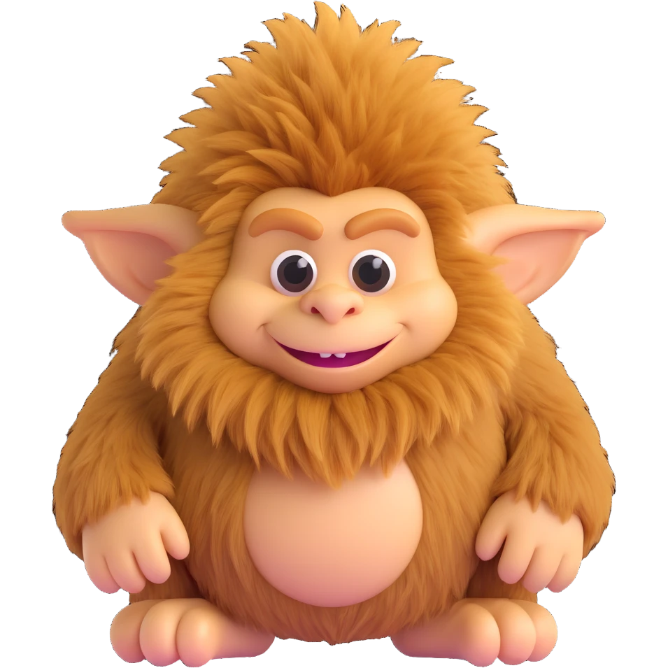 tan furry troll, 3d style, round body, fluffy texture emoji