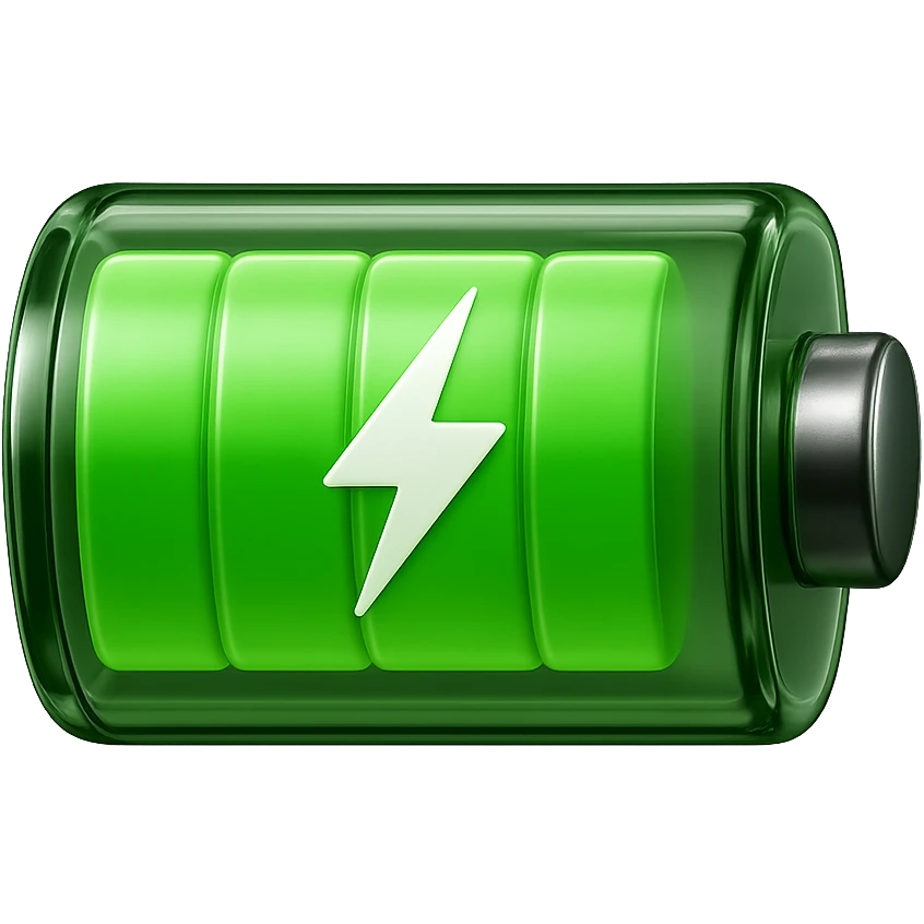 emoji stile iphone di batteria carica in verde, iperrealistico 4k emoji