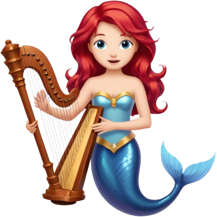 Singing Mermaid – Holding harp, red hair emoji