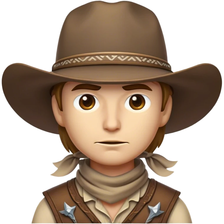 Clash of Clans aesthetic friendly Cowboy Portrait Emoji, With a rugged yet stylized build wearing a classic wide-brimmed hat and bandana, his face rendered in a natural skin tone (not yellow), determined eyes and a steely gaze, Simplified yet dynamic features, highly detailed, glowing with a warm, sunlit frontier radiance, high shine, brave and spirited, stylized with an air of Wild West heroism, focused and ready, soft glowing outline, capturing the essence of a fearless cowboy adventurer ready to ride into epic quests! emoji