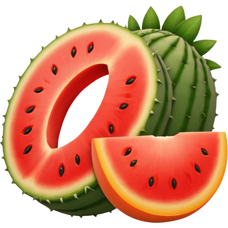 Stenocereus genus fruit without spikes, red, round, without top leafs instead something like a cantaloupe red mark where the fruit was cut emoji
