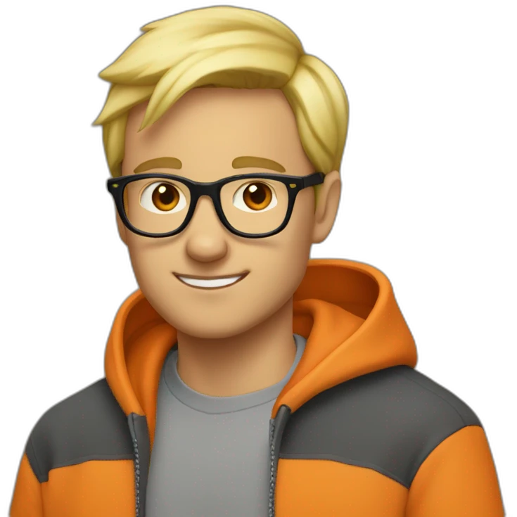 guy with black glasses dirtyblonde short hair with orange sweatshirt emoji