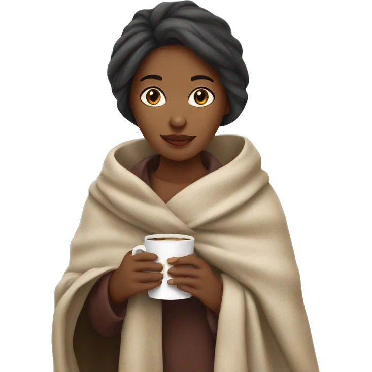 Girl in blanket and holding coffee mug emoji