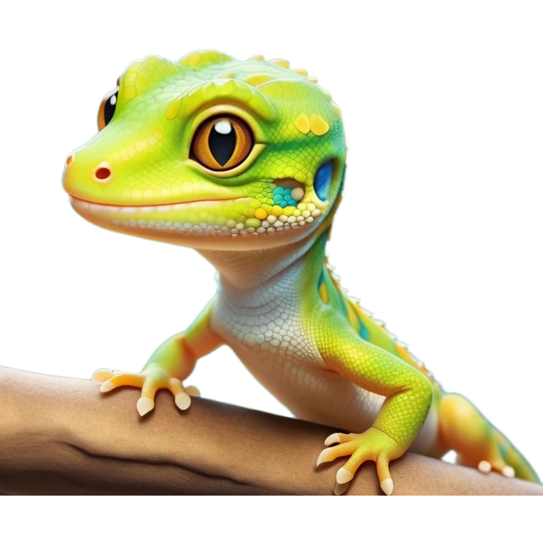 cinematic-cute-realistic gecko-portrait-emoji,-head-tilted-playfully-and-inquisitively,-featuring-a-small,-charming-body-with-smooth,-vividly-patterned-scales,-bright,-sparkling-eyes-and-delicate,-sticky-toe-pads,-simplified-yet-irresistibly-adorable emoji