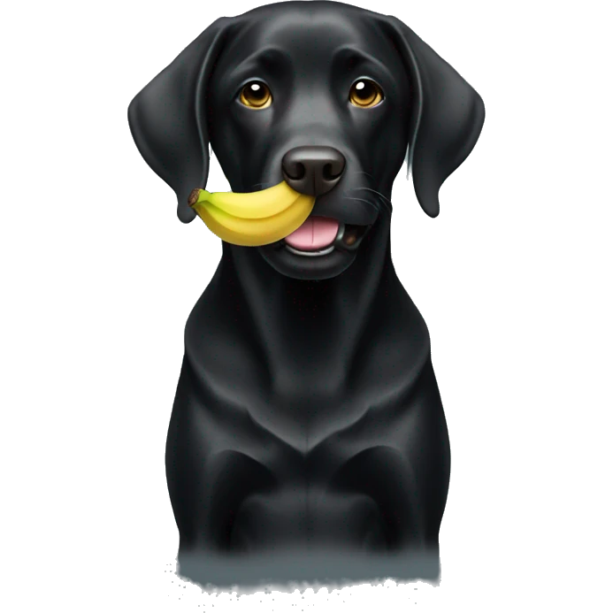 Black Labrador wearing a banana emoji