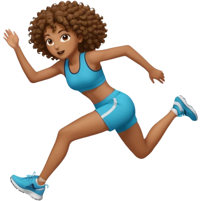 Treino de corrida mulher morena de cabelos cacheados caindo nas costas emoji