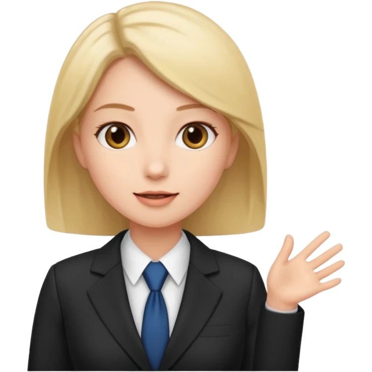 a girl in a suit tells a group of people something emoji