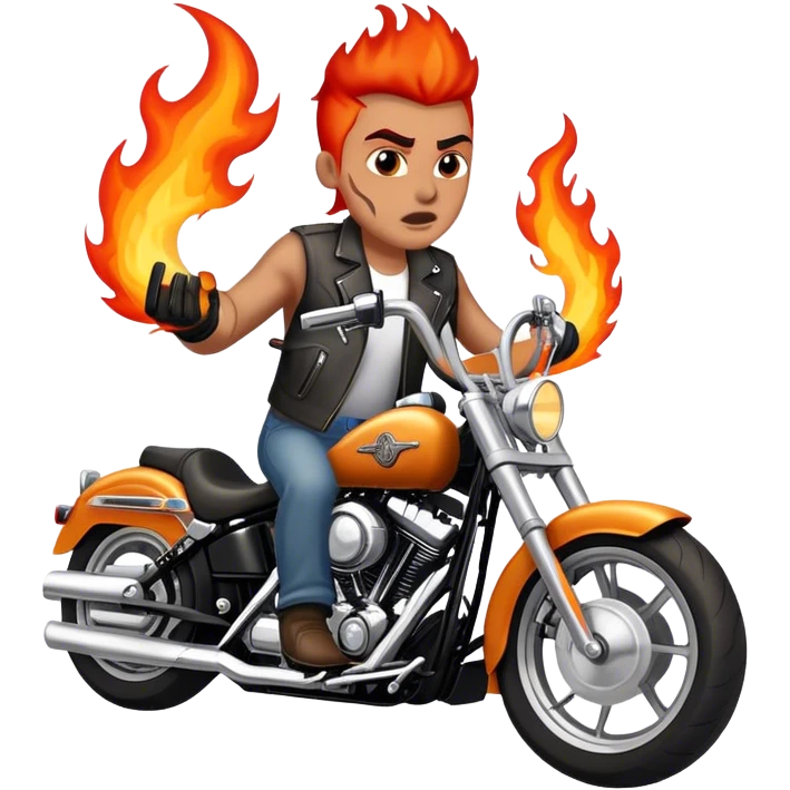 Harley Davidson motorcycle with a badass biker on it flames comin out exhaust pipes  emoji
