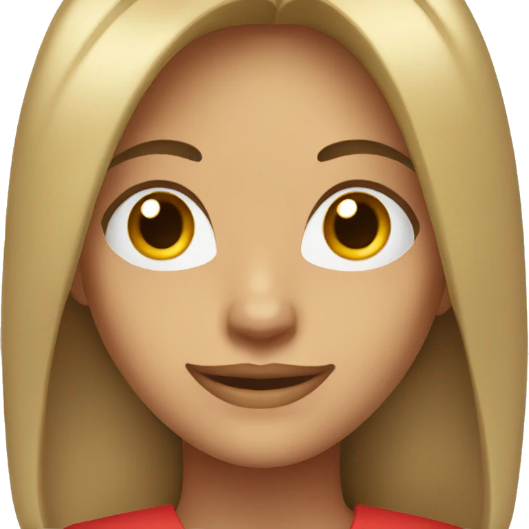smiling woman with light to medium skin, straight dark brown hair with middle part red shirt  emoji