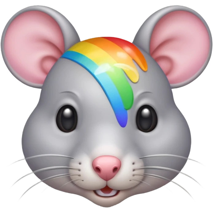 La cabeza de una rata gris claro con los bigotes de arcoíris  emoji