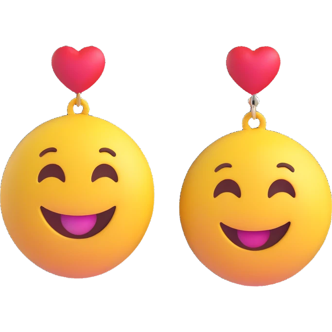 3D smiley emoji, round shape, in love, heart earrings, smiling face, no body emoji